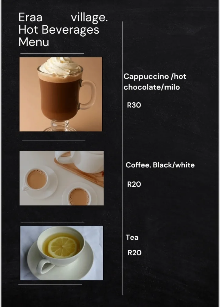 Eraa Village hot beverages menu
